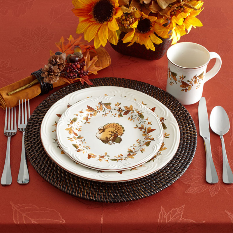 Autumn Berry Ceramic Thanksgiving Dinnerware Set, Service for 4