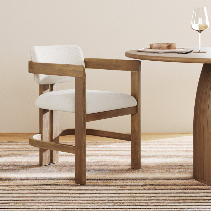 Chaise de salle à manger Arik Boucle avec dossier courbé et pieds en bois massif, 1