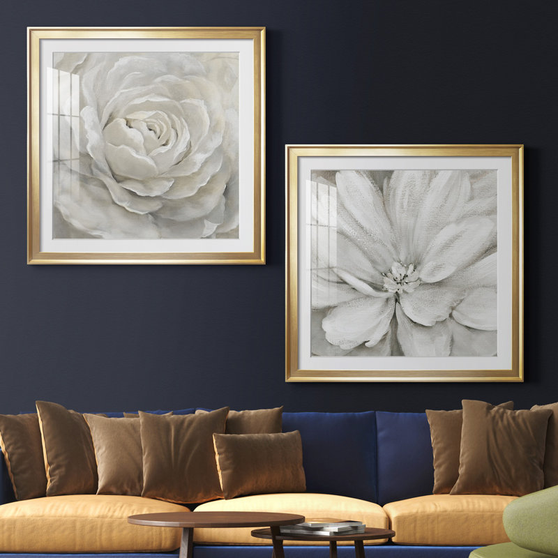 Petal Perfect - ensemble de 2 reproductions d'art, H 30,5 po x l 61 po, Toile encadrée avec passe-partout, Doré
