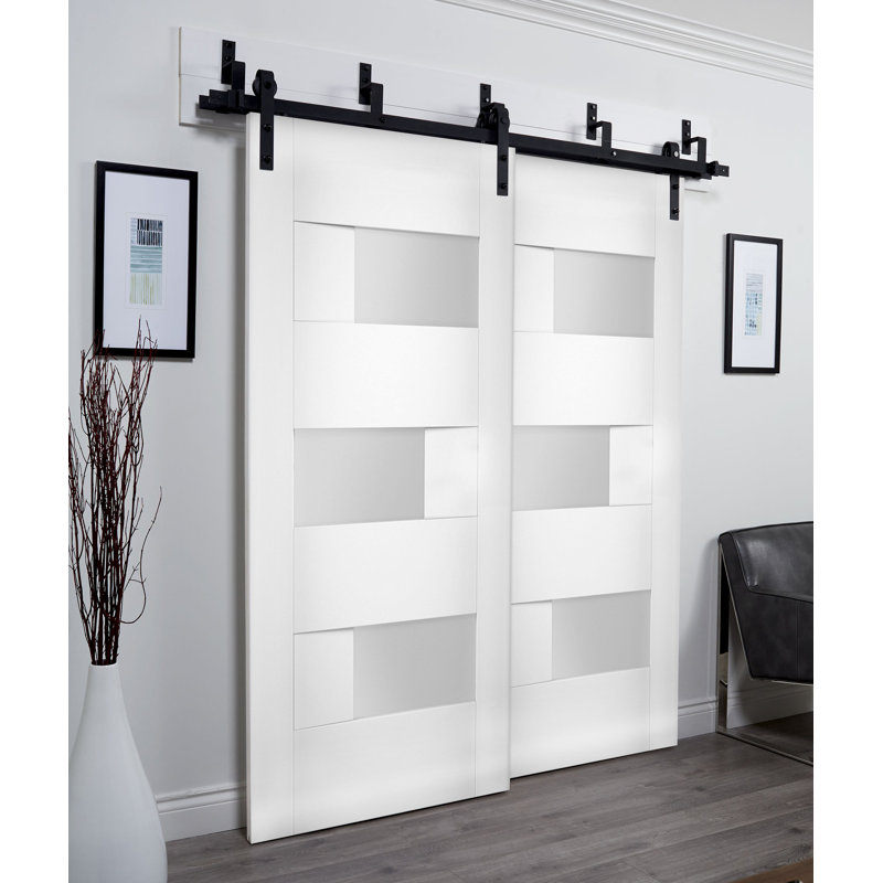 Portes de grange blanches en verre givré Sete, 36 po x 96 po