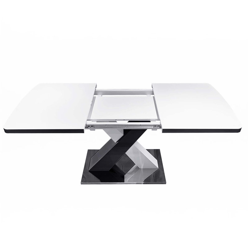 Stretchable Square Dining Table(Only Table), Black/White, Black/White