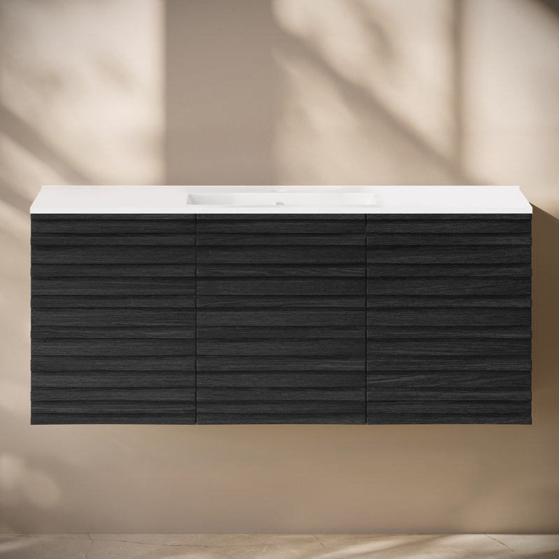 Ensemble de meuble-lavabo mural noir 48 po avec comptoir Cascade, Noir, Trou unique, 48"