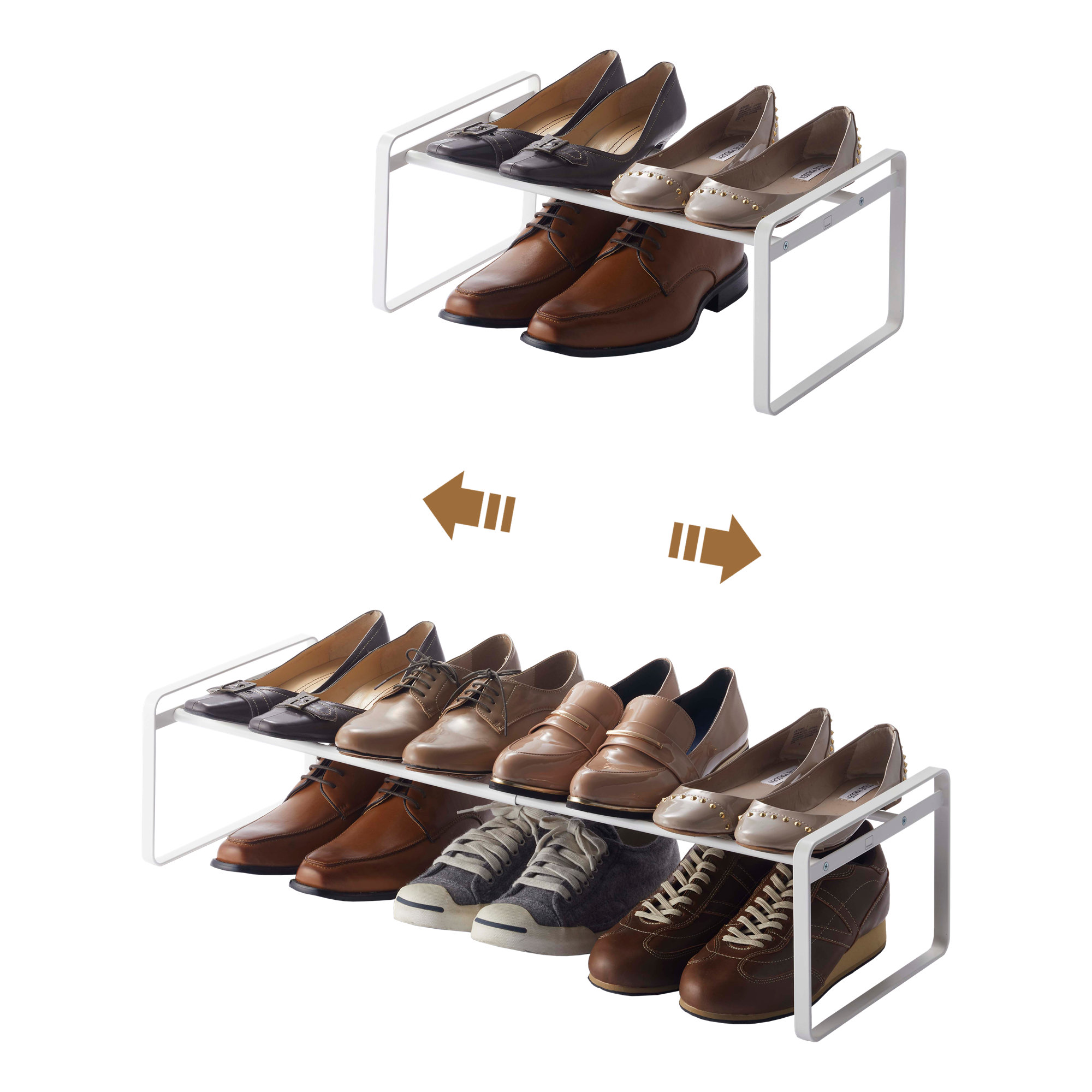 Yamazaki Home Adjustable Shoe Rack, Spacesaving Storage Solution, Steel, Expandable, Stackable, White