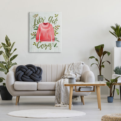 «Let Get Cozy Holly Plants», chandail d'hiver rose - impression sur bois