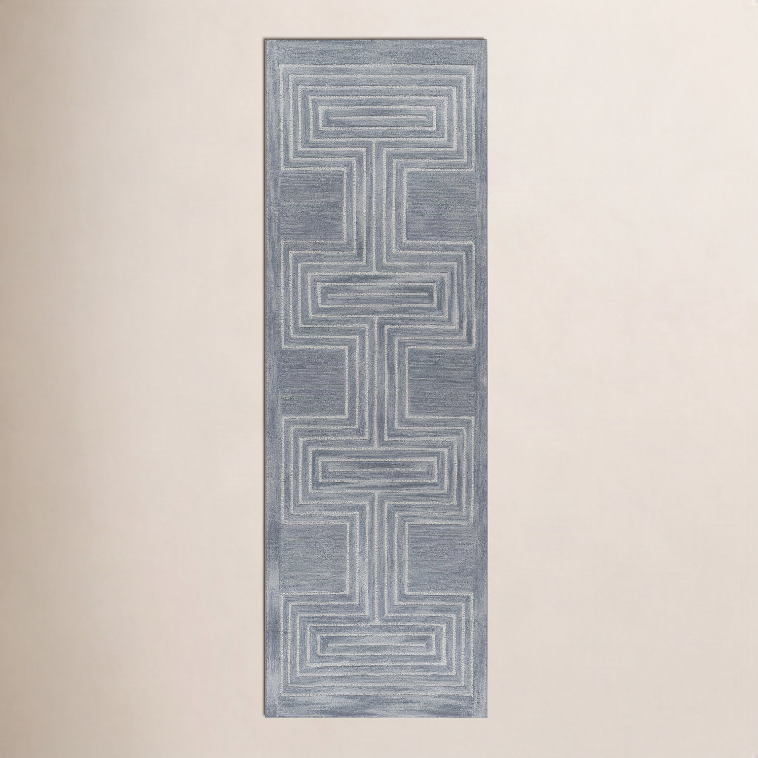 Orlie Copper Hand-Tufted Geometric Wool Rug, Blue, Runner 2'6" x 8'
