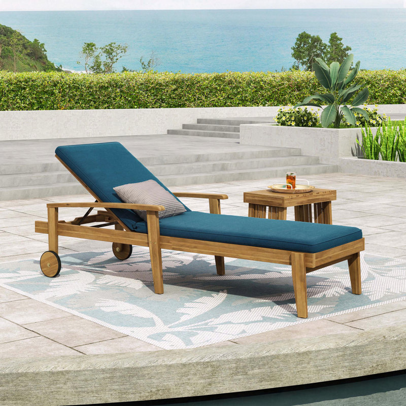 Chaise longue rembourrée, facile à nettoyer et résistante à l'eau, Bleu, Teck