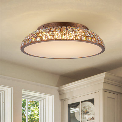 Antique Circular Led Flush Mount Light With Clear Crystals