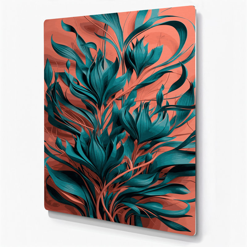 Abstrait floral 26, art mural en métal noir, H 12 po x l 18 po