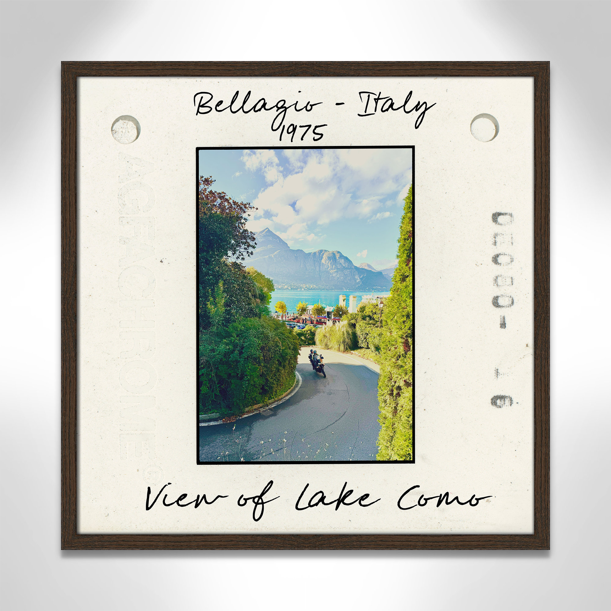 Belaggio, Italy - View of Lake Como Print by Susan Jill, 23.5" H x 23.5" W x 0.75" D, Walnut Single Picture Framed Paper