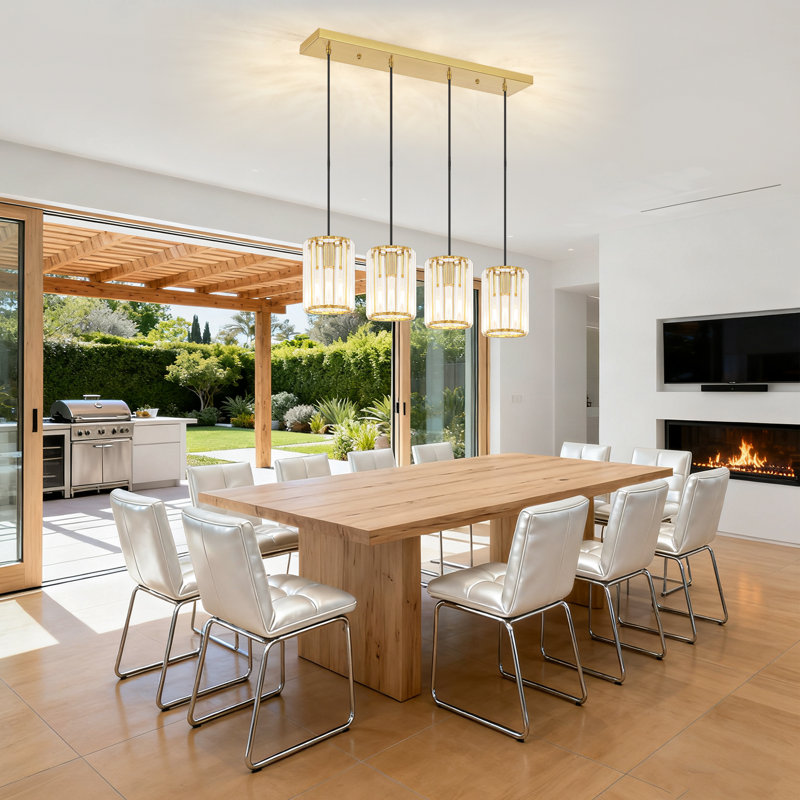 Luminaire suspendu moderne en cristal à 4 lumières pour îlot de cuisine Bette, Doré