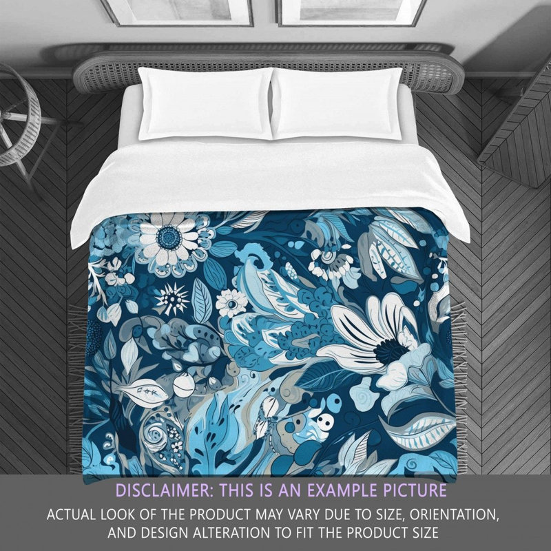 Machine Printed Comforter, Queen Comforter, Blue/White Floral