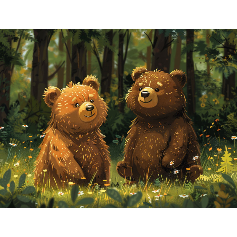Friendly Bears Wildlife Room Darkening Curtain Pair, 40" W x 54" L
