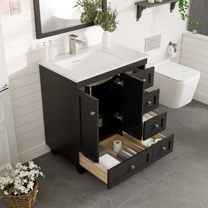 Brightling 30"W x 18"D Bathroom Vanity with Undermount Porcelain Sink, Espresso