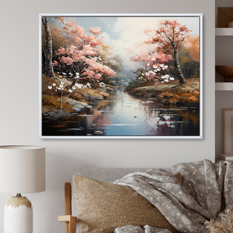 «Japanese River Forest», impression sur toile, H 30 po x l 40 po x P 1,5 po, Cadre flottant blanc