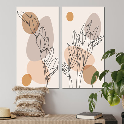 «Beige Botanical Abstract Leaves II», ensemble de 2 peintures