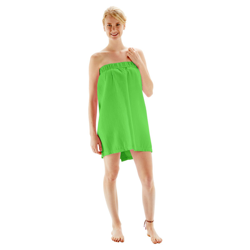 Lime Green Cotton Blend Waffle Knee-Length Bath Wrap