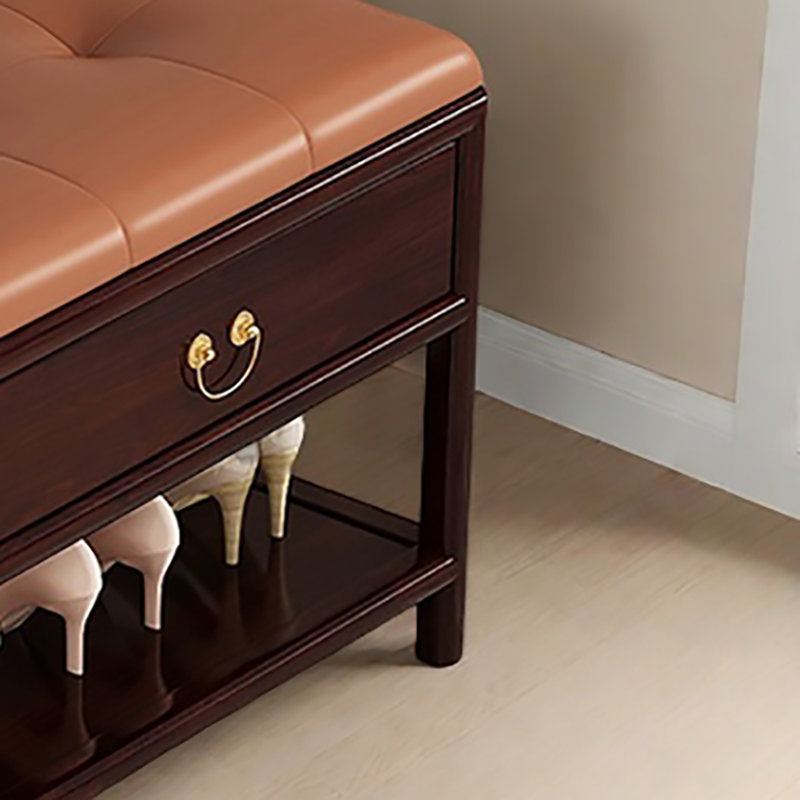 23.6in Retro style Shoe Storage Bench, Orange/Red Wood