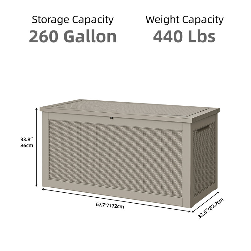 Boîte de rangement pour terrasse en résine résistant aux intempéries de 260 gallons Edrosie Inc, Marron clair