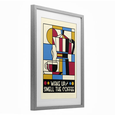 Retro Wake Up & Smell Coffee Framed Print Under Glass, design by Tobe Fonseca