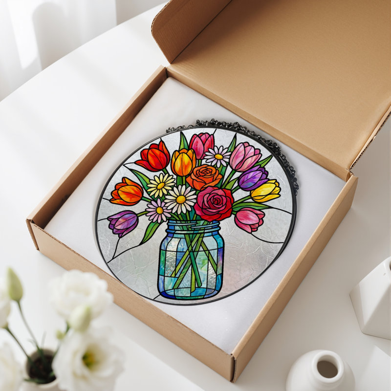 Vitrail d'arrangement floral H 7,8 po, H 7,8 po x l 7,8 po