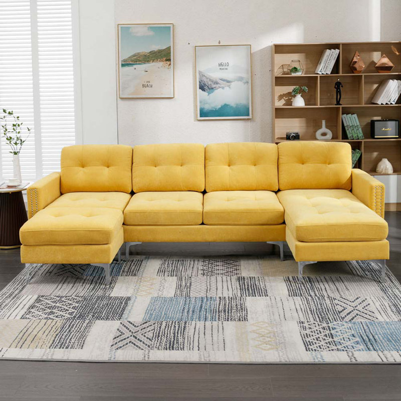 Canapé modulaire 3 pièces Kaelen, Velours jaune