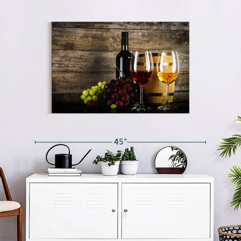 Raisins et vin sur toile, H 24 po x l 36 po x P 1,25 po