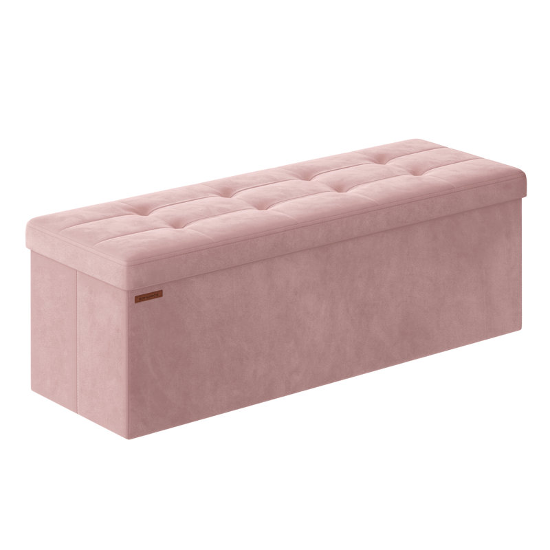 Reyaan 110cm Wide Tufted Rectangle Solid Colour Standard Ottoman with Storage, Pink