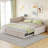 Full Size Upholstered L-Shaped Upholstered Daybed With Twin Size Pop Up Trundle And USB Ports, Beige-1911379611