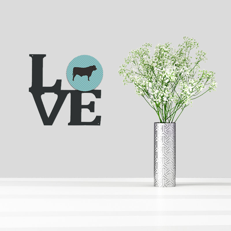 Décoration murale en métal love angus cow check, Bleu