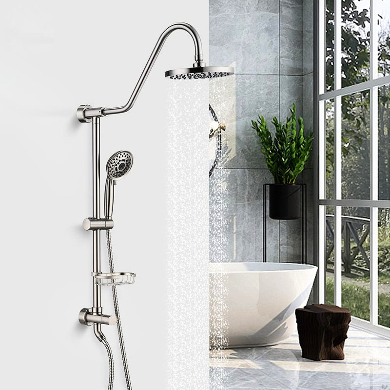 Douche de salle de bain avec fabrication en acier inoxydable, douche à 5 poignées, robinet coulissant en nickel brossé, barre portative et réglable, finition