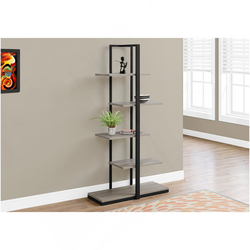 Bookshelf, Bookcase, Etagere, 5 Tier, 60"H, Office, Bedroom,  Laminate, Black Metal, Contemporary, Modern, Taupe