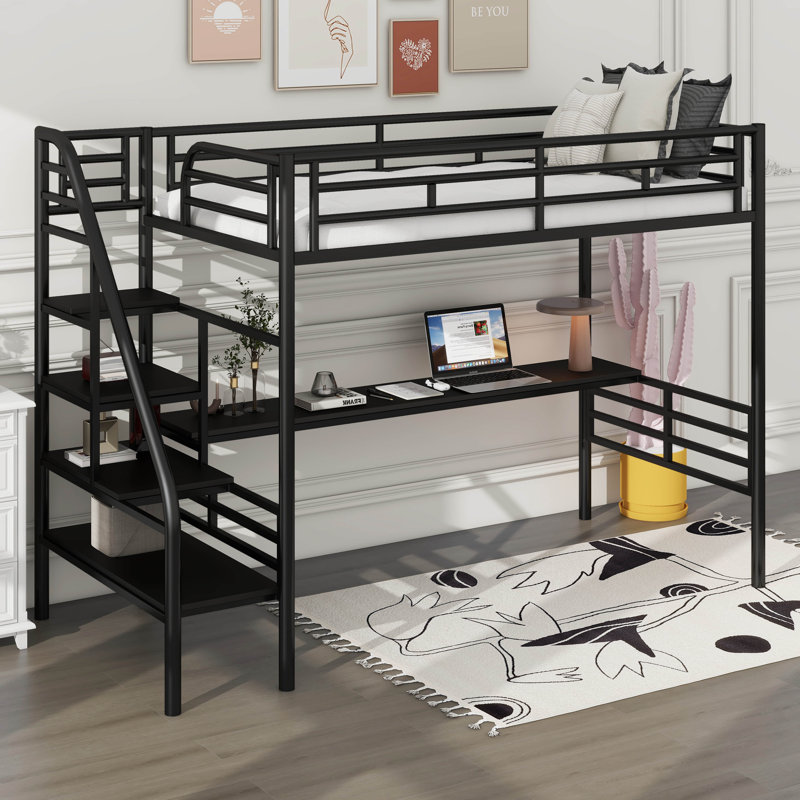 Structure de lit mezzanine en métal avec bureau, simple