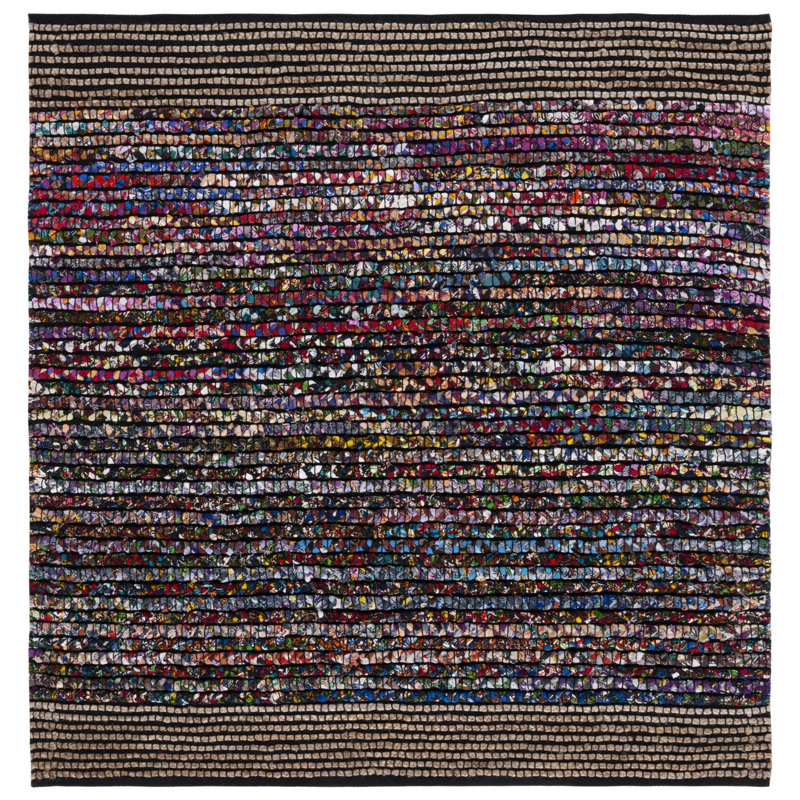 Palembang Hand Woven 0.6 Cotton 0.4 Jute Striped Rug, Square 6'