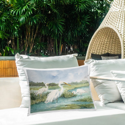 Coussin extérieur Egrets & River Scene par Lanie Loreth