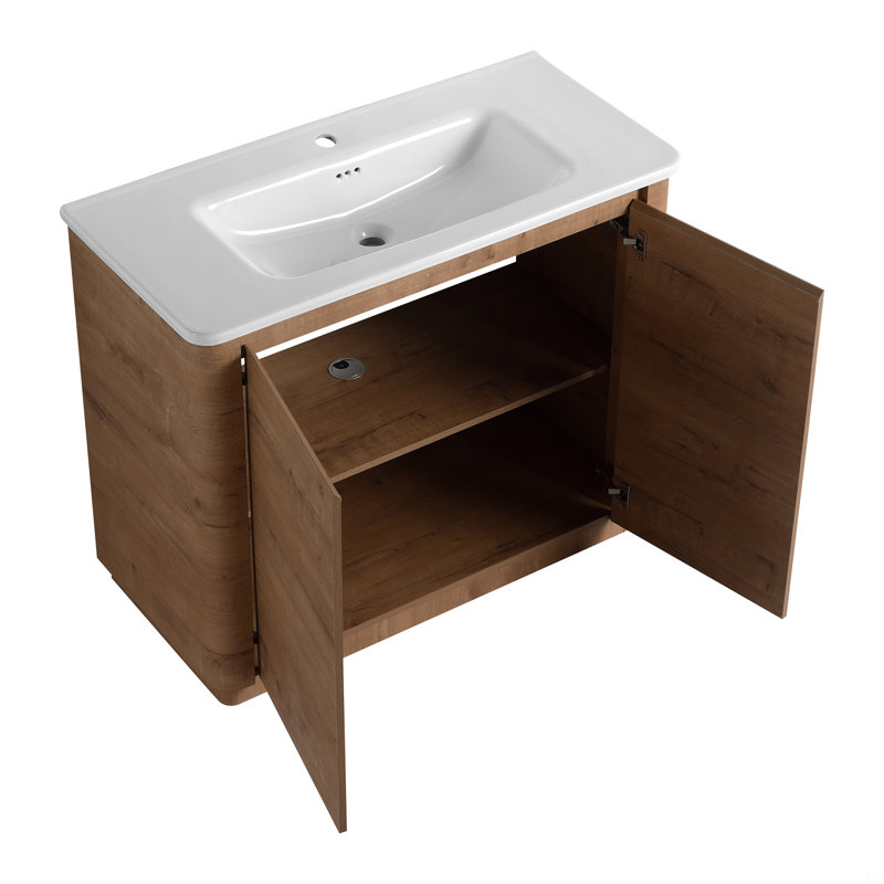 Meuble-lavabo autoportant 40 po avec lavabo en céramique blanche et 2 portes à fermeture douce