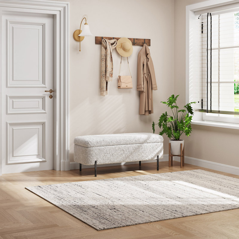 Banc de rangement rembourré crème moderne avec coussin, entrée de chambre à coucher, assemblage complet