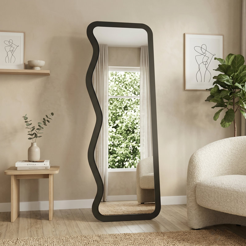 The Elowen Home Fluid Contour Full Length Wavy Accent Mirror, Black