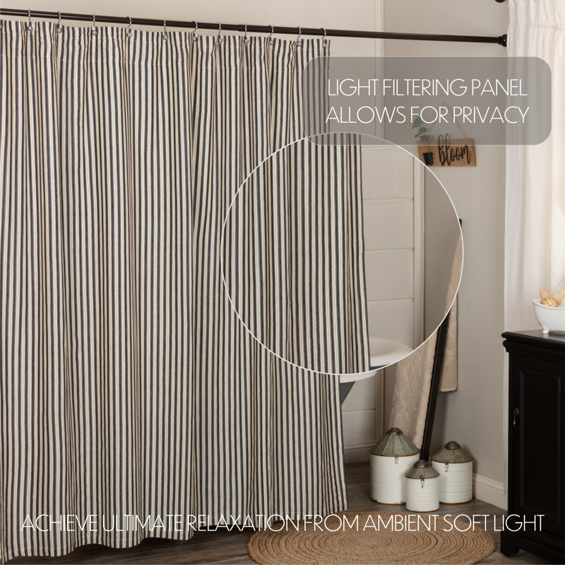Ashmont Charcoal Gray and White Cotton Ticking Stripe Shower Curtain