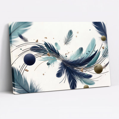 Plumes bleues et bleu sarcelle avec sphères abstraites et toile incurvée