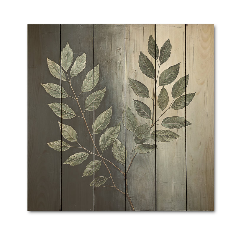Orme ardoise harmonie - feuilles, art mural sur bois de pin naturel, H 15 po x l 15 po