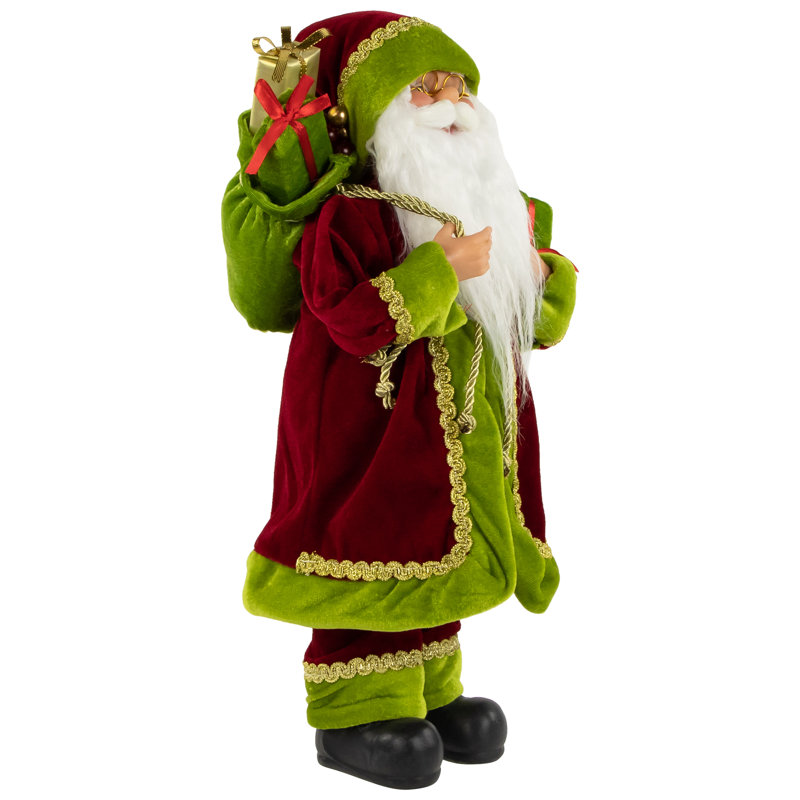 Père Noël avec sac de cadeau, H 16 po x l 7,5 po x P 6 po