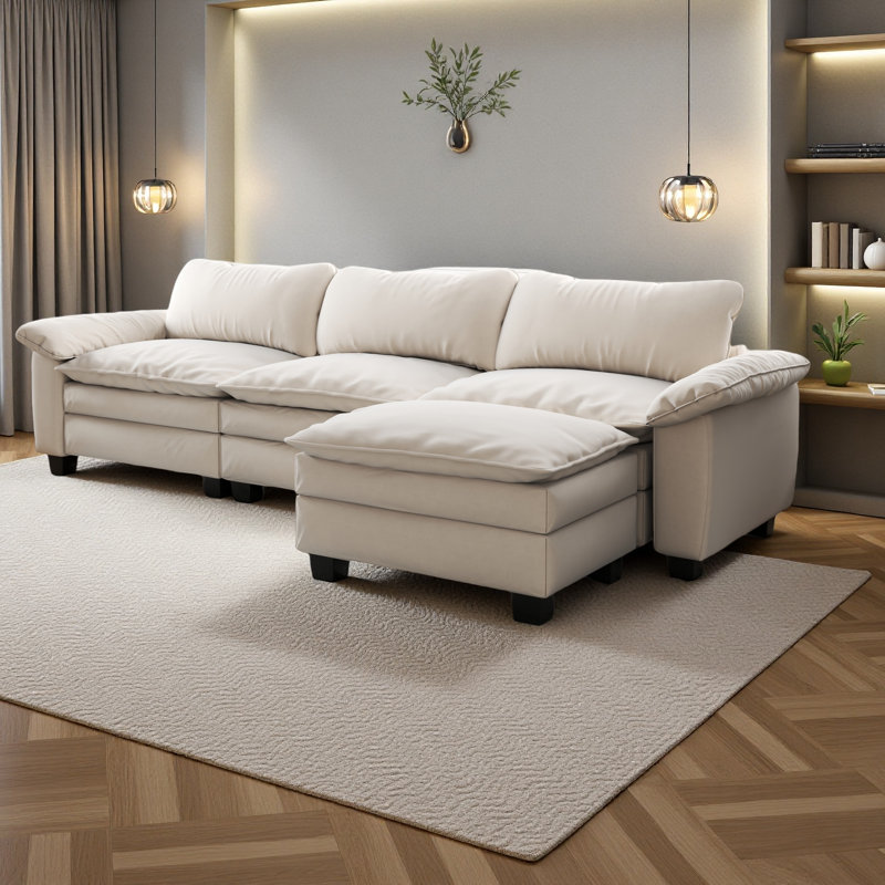 Canapé modulaire de luxe avec repose-pieds, Velours beige