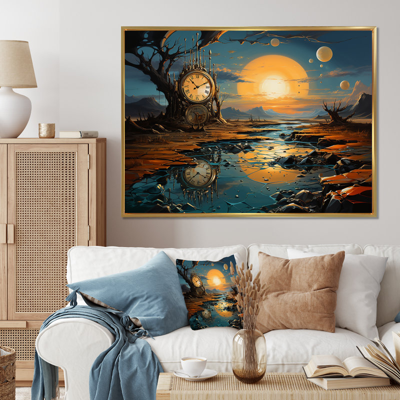 «The Persistance of Dali», art mural grand surréalisme, H 30 po x l 40 po x P 1,5 po, Cadre doré à coins fermés