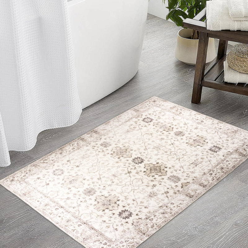 Nainika Bev Distressed Machine Washable Area Rug, Rectangle 2' x 3', Beige