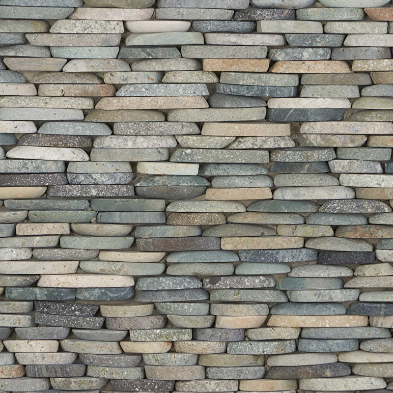 Nature Stacked Pram Gray Pebble Mosaic Tile, Sumatra Blend Multicolor