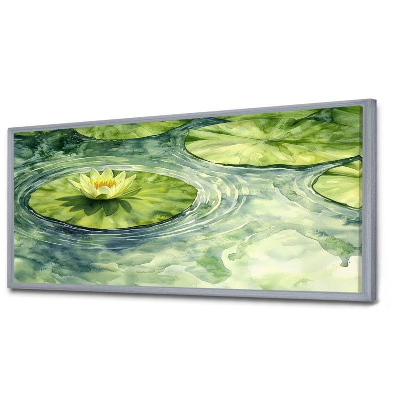 «Water Lotus Flower Tranquility At The Pond IV», impressions encadrées de lotus, Argent argent, H 28 po x l 60 po