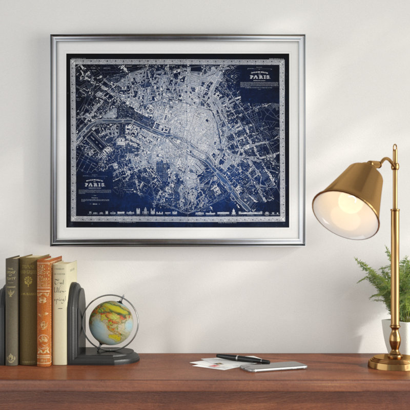 « rétro paris map map », impression, Argent, H 31 po x l 43 po x P 1,5 po