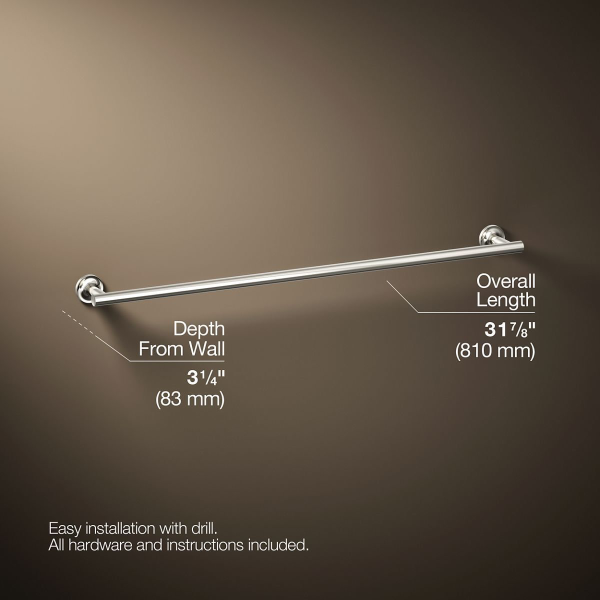Purist 30" Wall Mounted Towel Bar, 1.88" H x 30" L x 3.25" D, Vibrant Polished Nickel