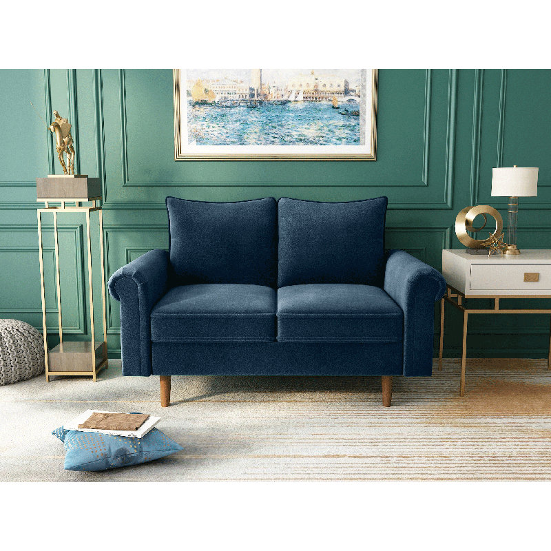 Causeuse à accoudoirs évasés 54 po Gail, Polyester bleu foncé