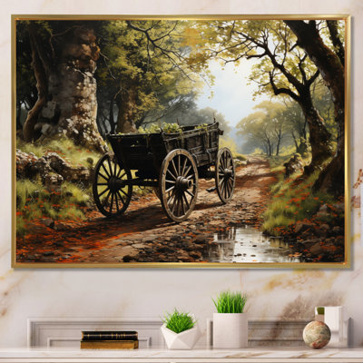 Brown Old Cart Cart Path - Old American Cart Printed Canvas Art
